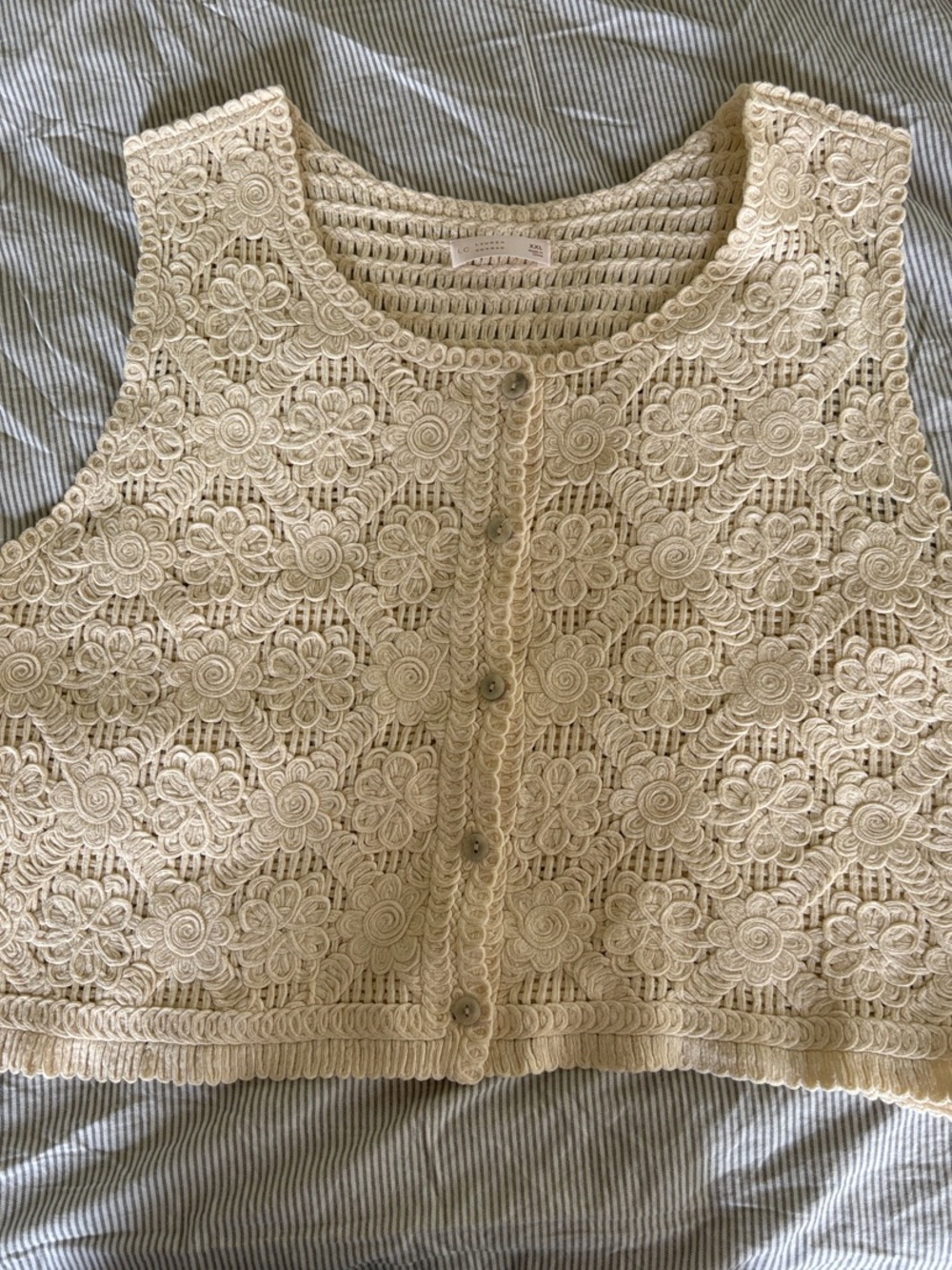 LC Lauren Conrad Cream Crochet Floral Tank